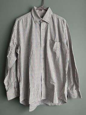 Alan Flusser Shirt L Tattersall Check Button Down Cotton Multicolor Preppy Mens